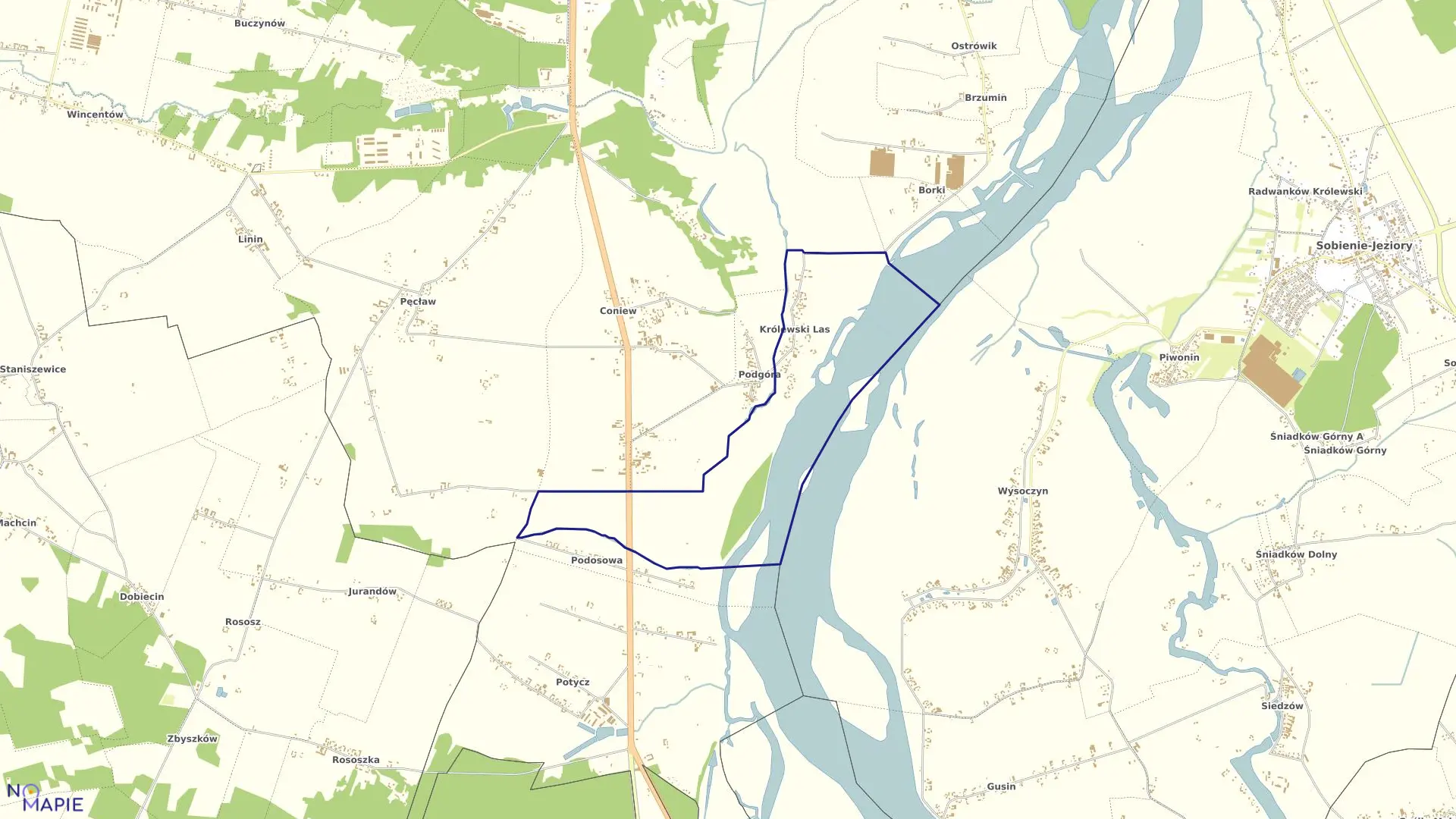 Mapa obrębu KRÓLEWSKI LAS w gminie Góra Kalwaria