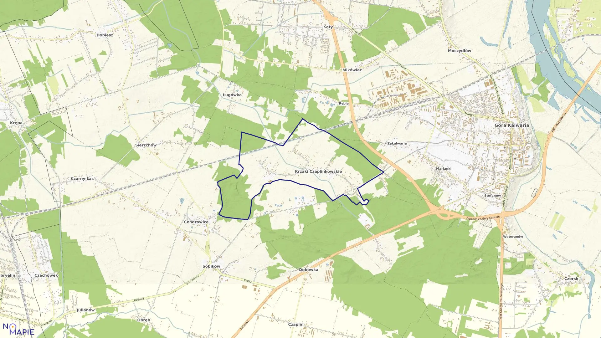 Mapa obrębu KRZAKI CZAPLINKOWSKIE w gminie Góra Kalwaria