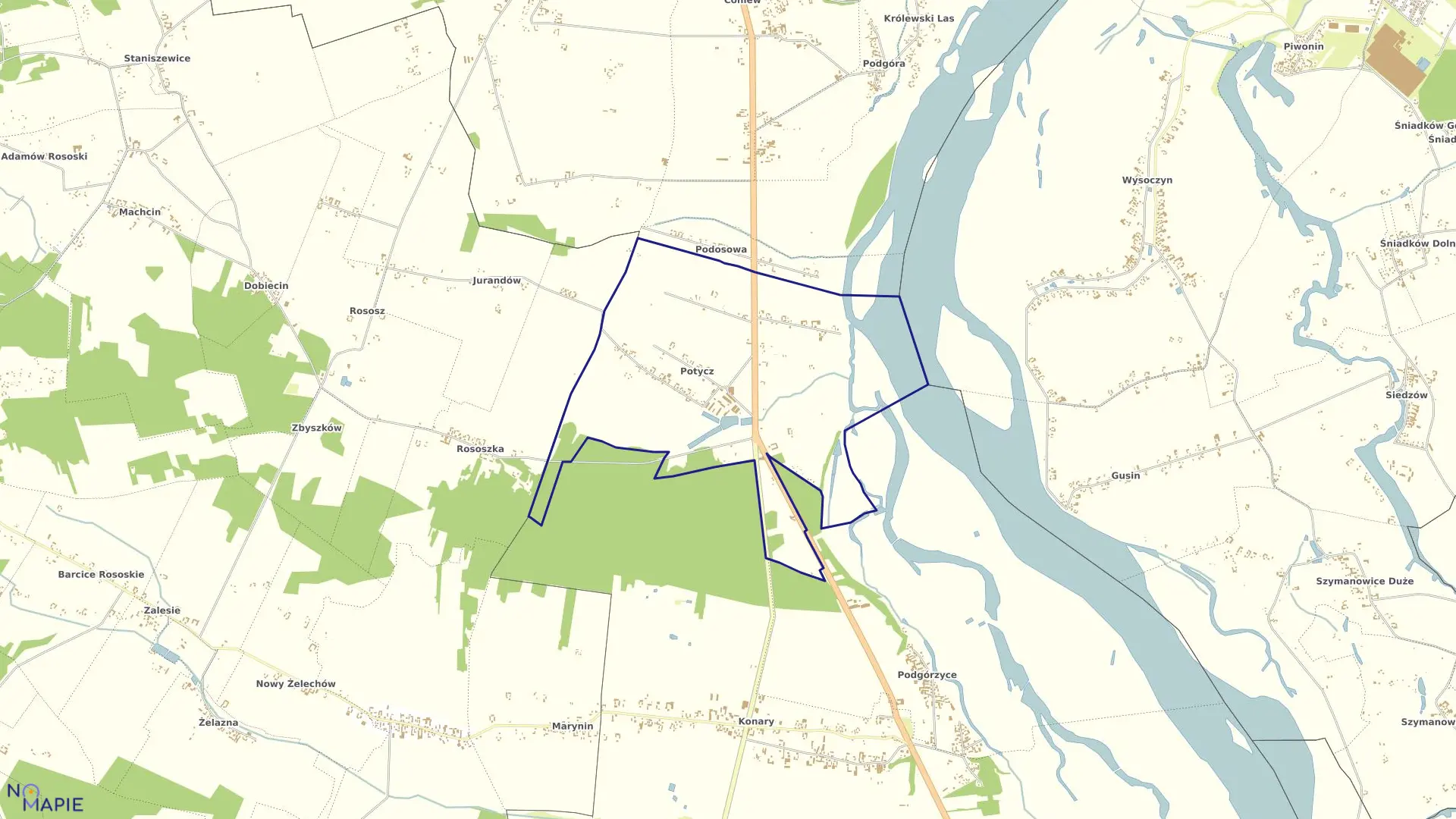 Mapa obrębu POTYCZ w gminie Góra Kalwaria