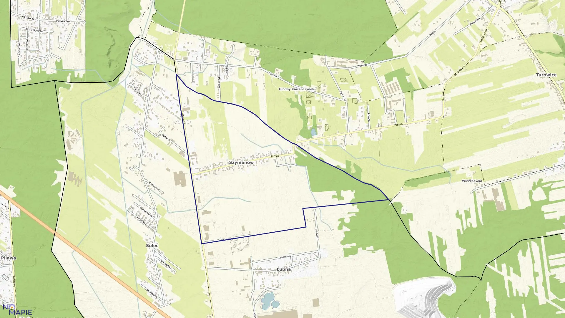 Mapa obrębu SZYMANÓW w gminie Góra Kalwaria